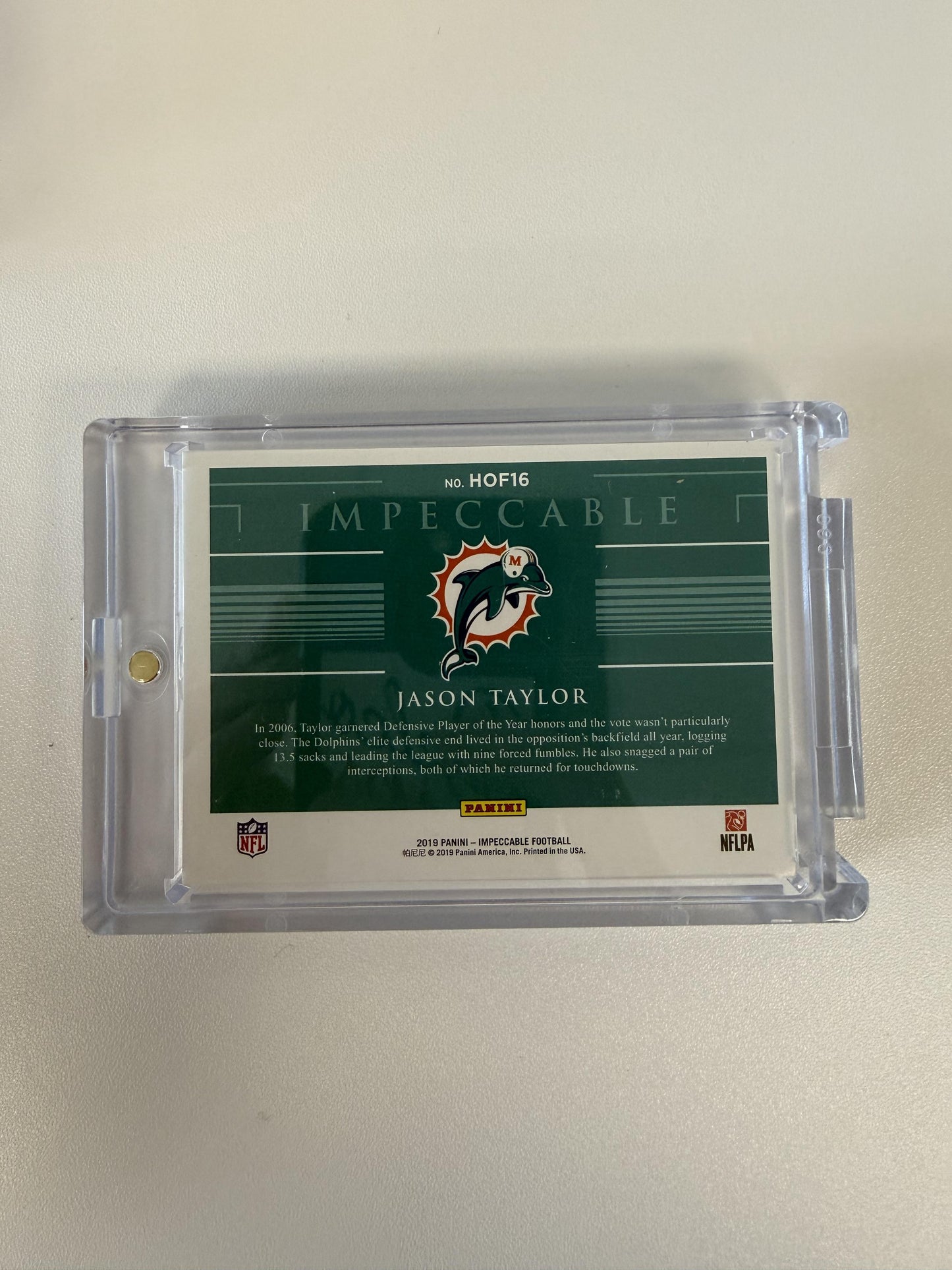 2019 Panini Impeccable #HOF16 Jason Taylor Silver Hall of Famers #/20