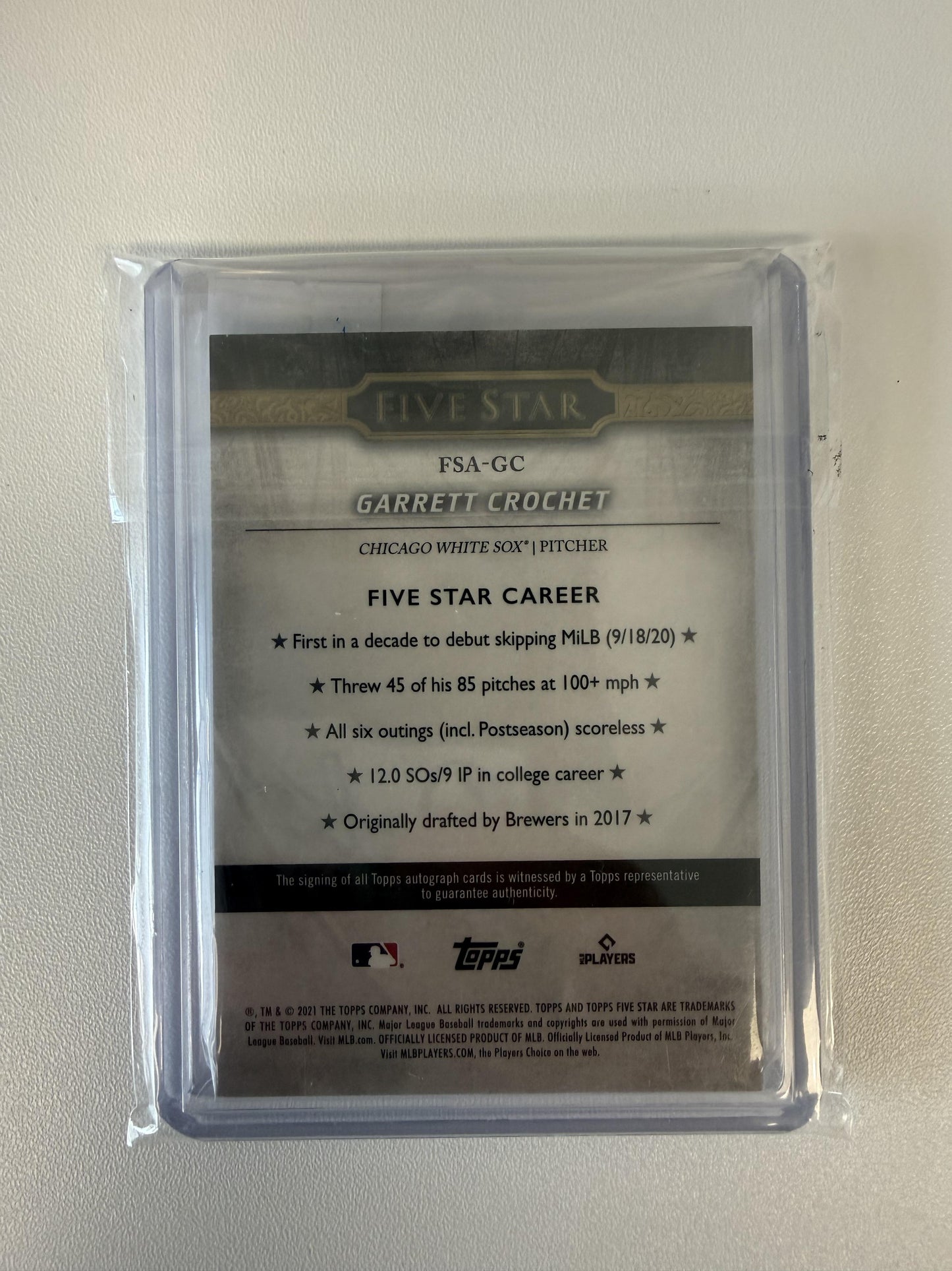 2021 Topps Five Star #FSA-GC Garrett Crochet Purple #/50