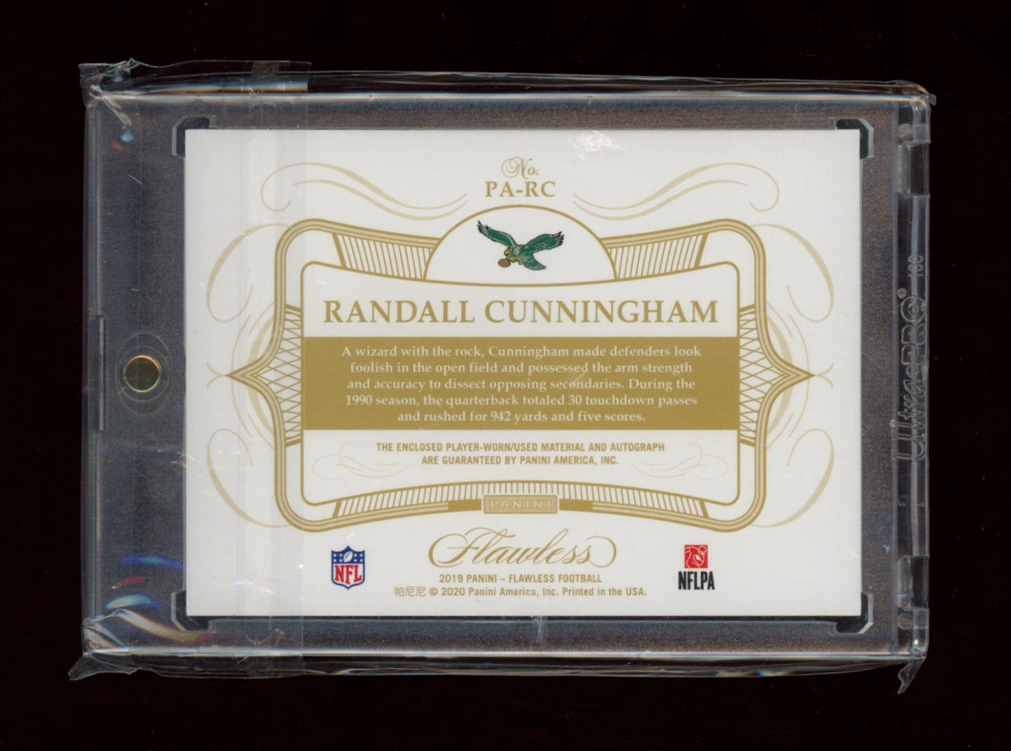 2018 Panini Flawless #PA-RC Randall Cunningham Patch Autographs Silver #/20