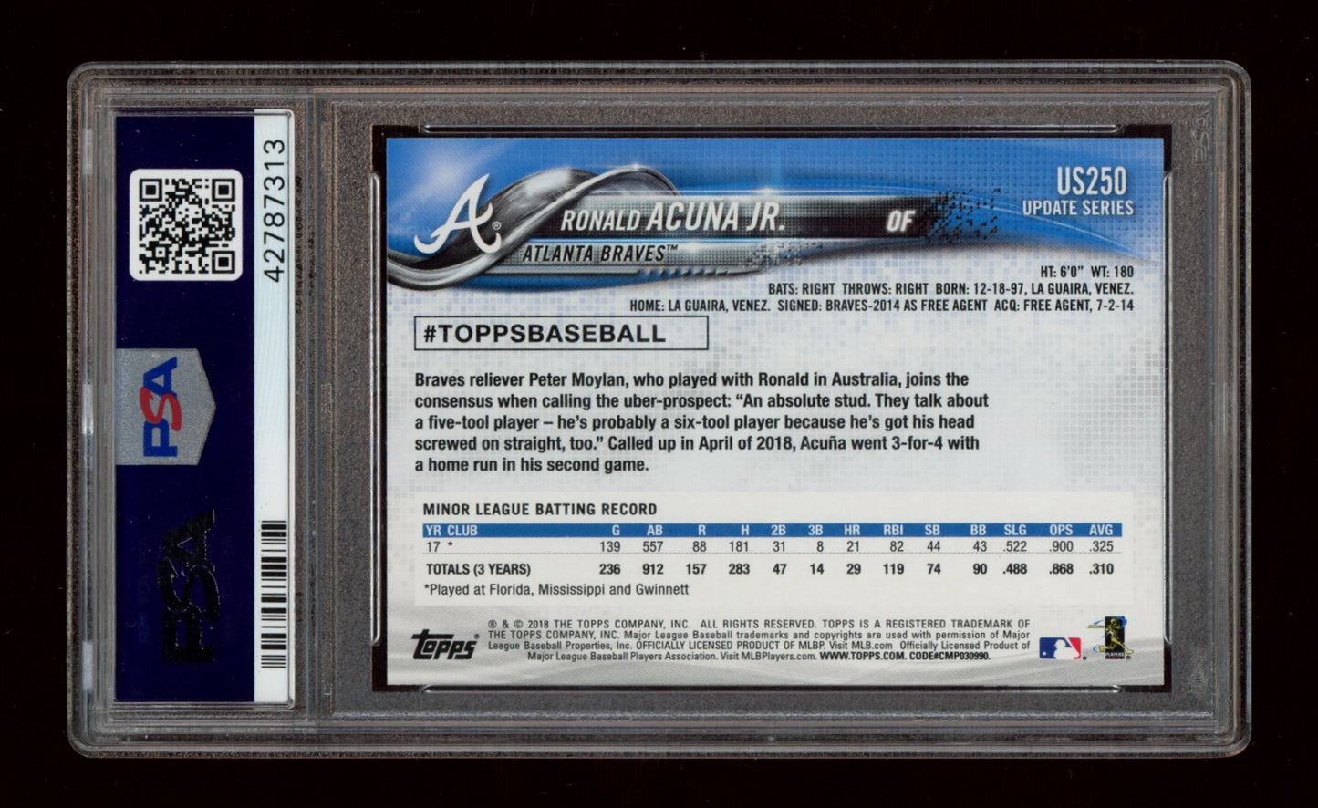 2018 Topps Update #US250 Ronald Acuna Jr. PSA 10