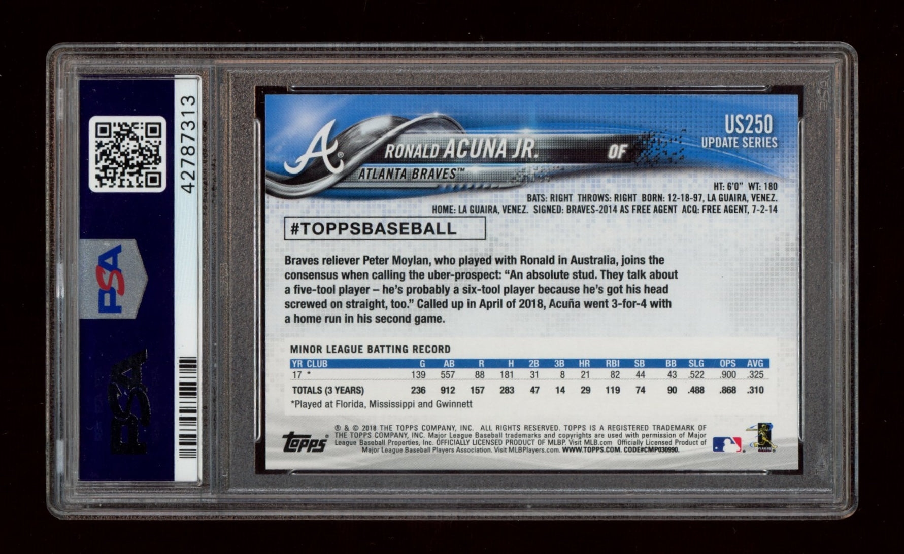2018 Topps Update #US250 Ronald Acuna Jr. PSA 10