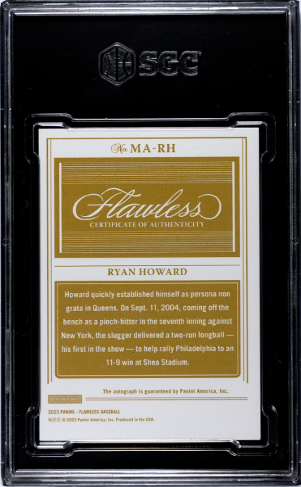 2023 Panini Flawless #MA-RH Ryan Howard Momentous Autos. Sapphire /15 SGC 9