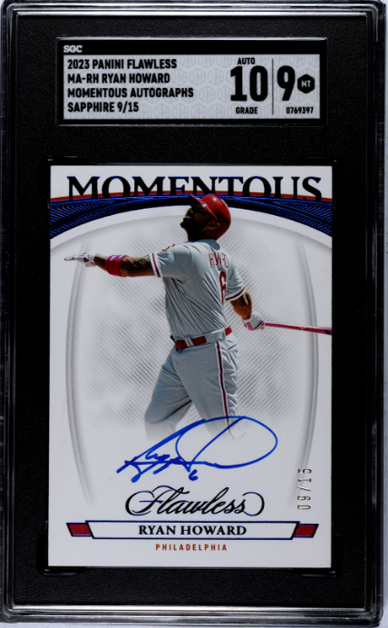2023 Panini Flawless #MA-RH Ryan Howard Momentous Autos. Sapphire /15 SGC 9