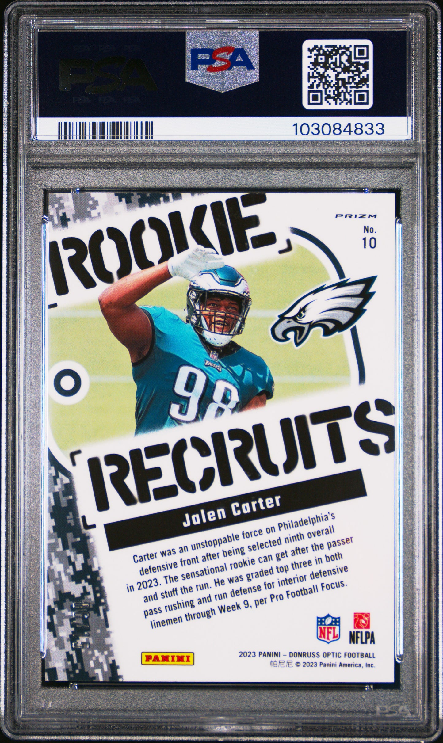 2023 Panini Donruss Optic #10 Jalen Carter Rookie Recruits-Ice PSA 9