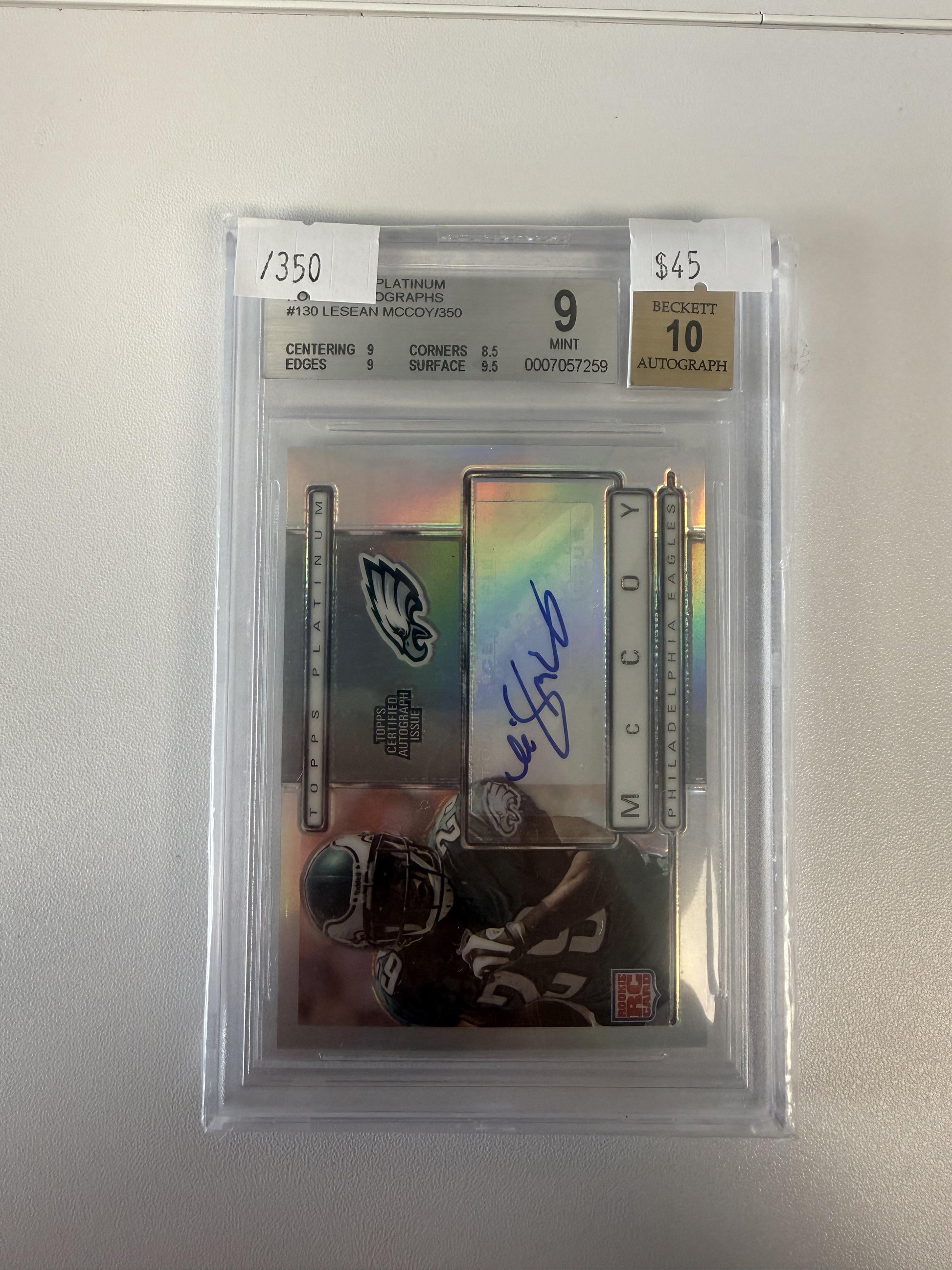 2009 Topps Platinum #130 LeSean McCoy Rookie Autographs BGS 9 #/350