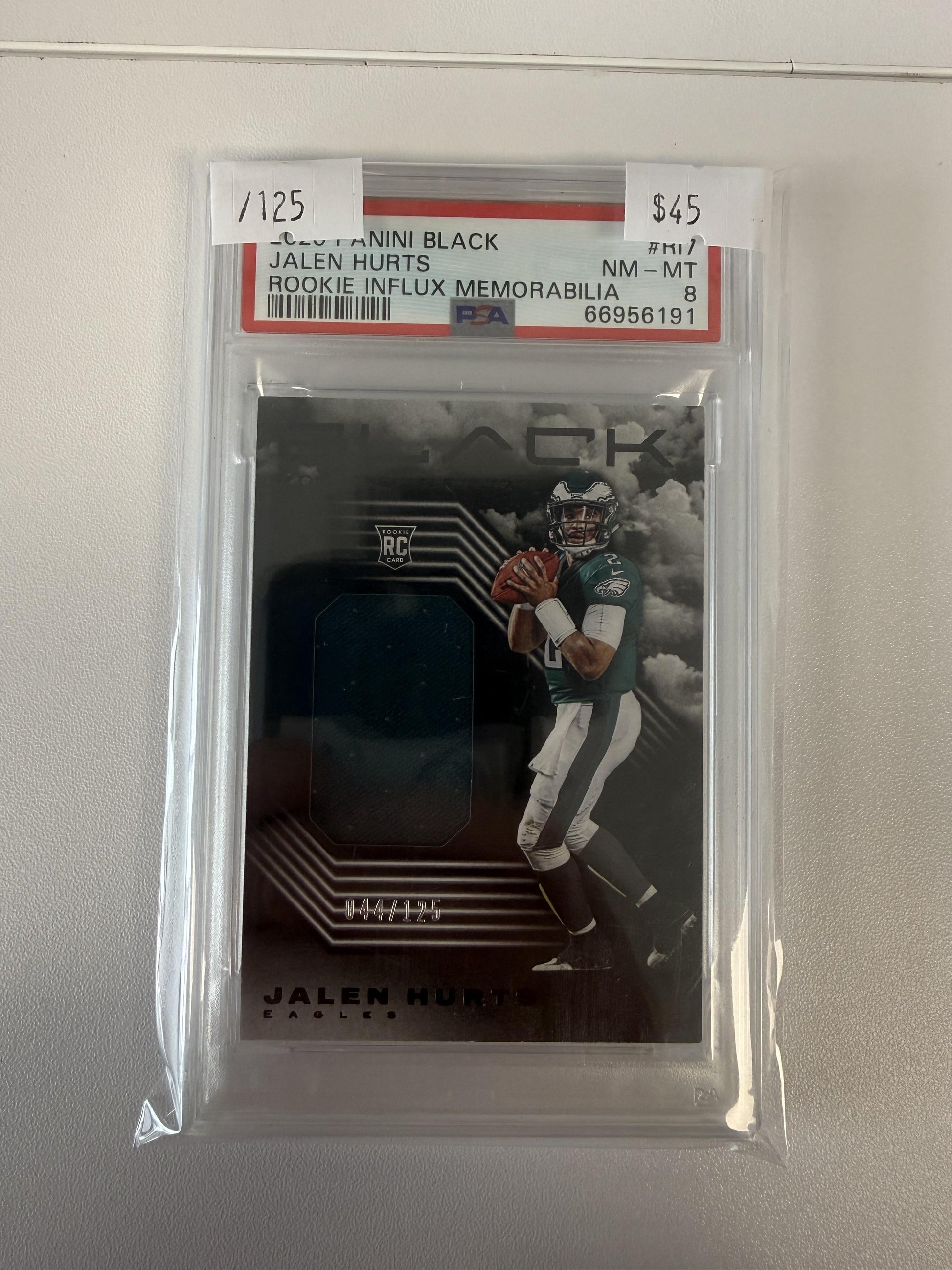2020 Panini Black Rookie Influx Mem #RI7 Jalen Hurts PSA 8 #/125