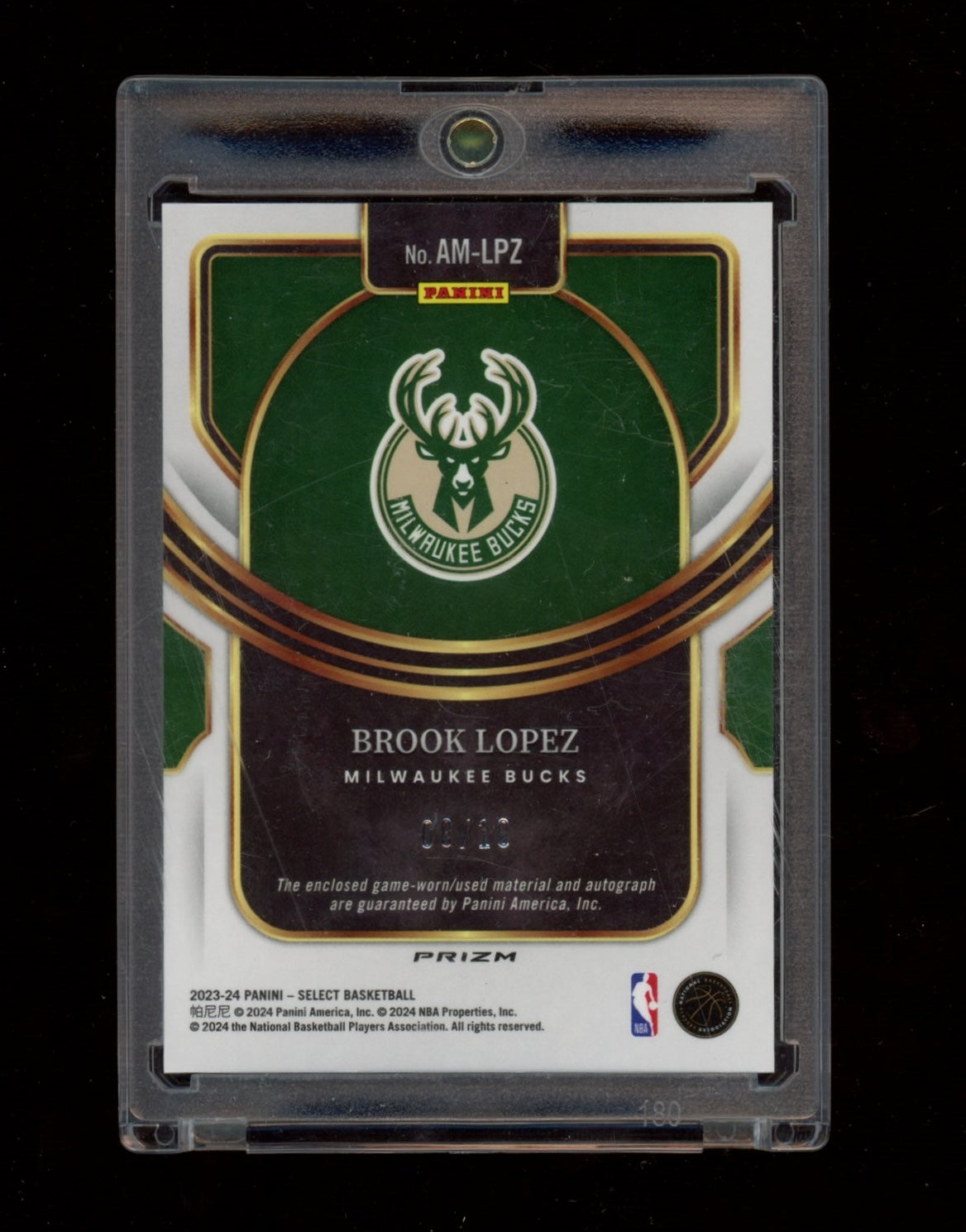 2023-24 Panini Select #AM-LPZ Brook Lopez Patch Auto Gold Prizms #/10
