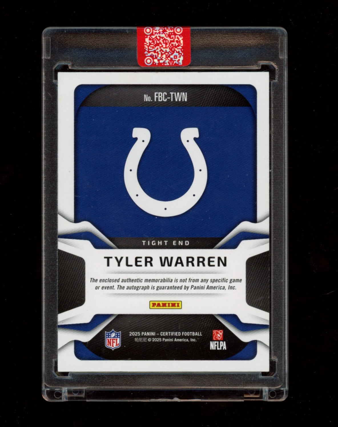 2025 Panini Certified #FBC-TWN Tyler Warren Fabric Mirror Pink Etch #/35