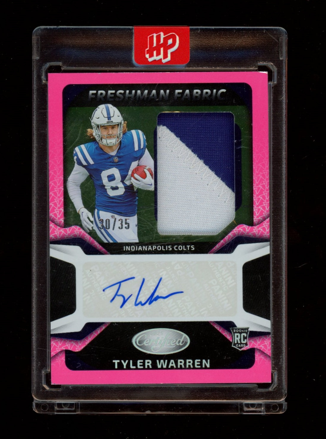 2025 Panini Certified #FBC-TWN Tyler Warren Fabric Mirror Pink Etch #/35