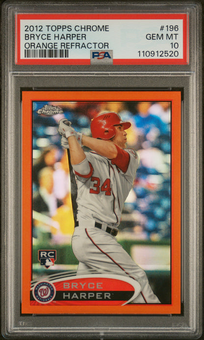 2012 Topps Chrome #196 Bryce Harper Orange Refractor PSA 10