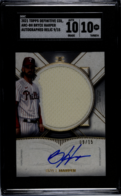 2021 Topps Definitive Collection BRYCE HARPER BUTTON PATCH 1/1 SGC 10/10