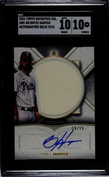 2021 Topps Definitive Collection BRYCE HARPER BUTTON PATCH 1/1 SGC 10/10