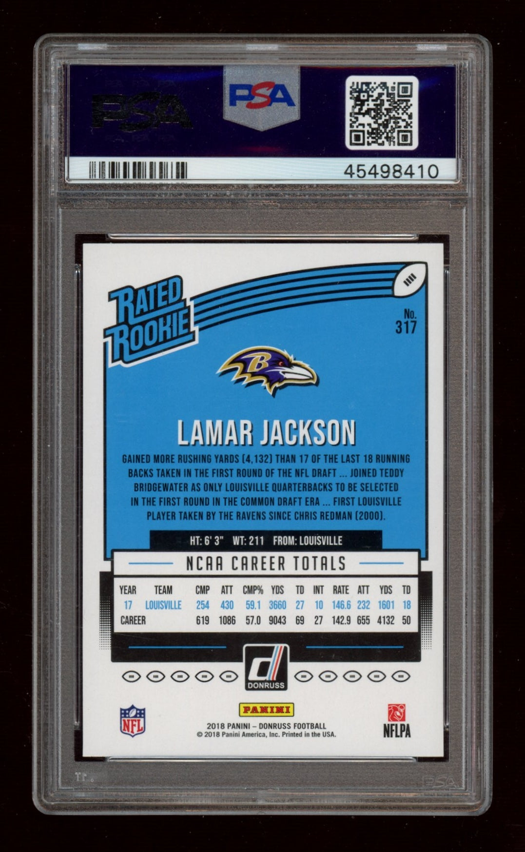 2018 Panini Donruss #317 Lamar Jackson PSA 10