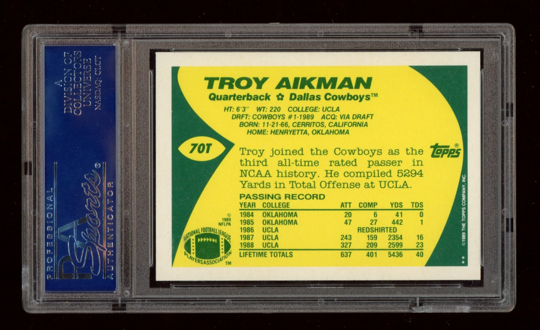 1989 Topps Traded #70T Troy Aikman PSA 10