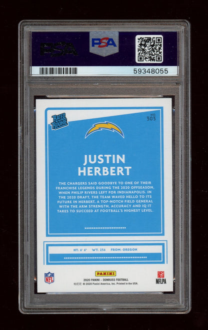 2020 Panini Donruss #303 Justin Herbert Green Press Proof PSA 9