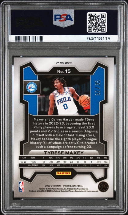 2023 Panini Prizm #15 Tyrese Maxey White Ice PSA 10