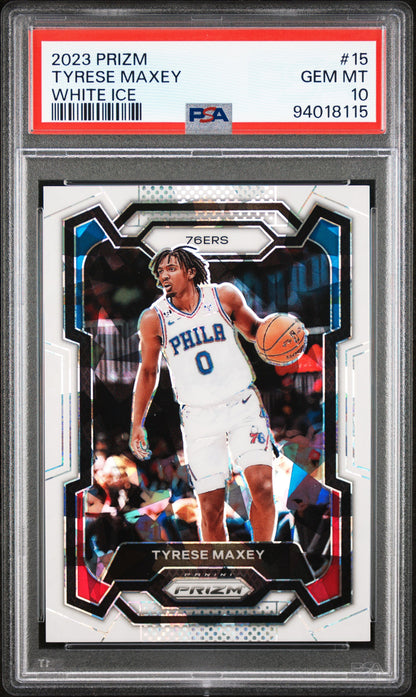 2023 Panini Prizm #15 Tyrese Maxey White Ice PSA 10