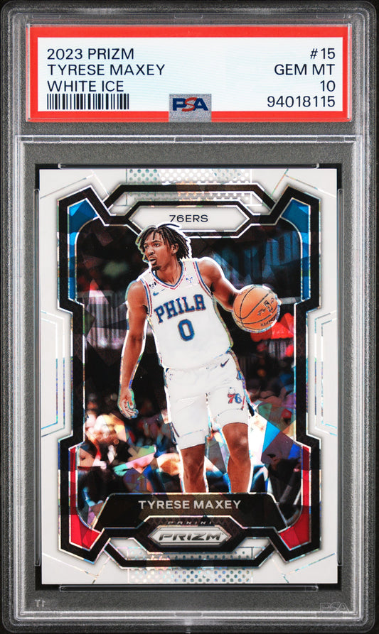 2023 Panini Prizm #15 Tyrese Maxey White Ice PSA 10