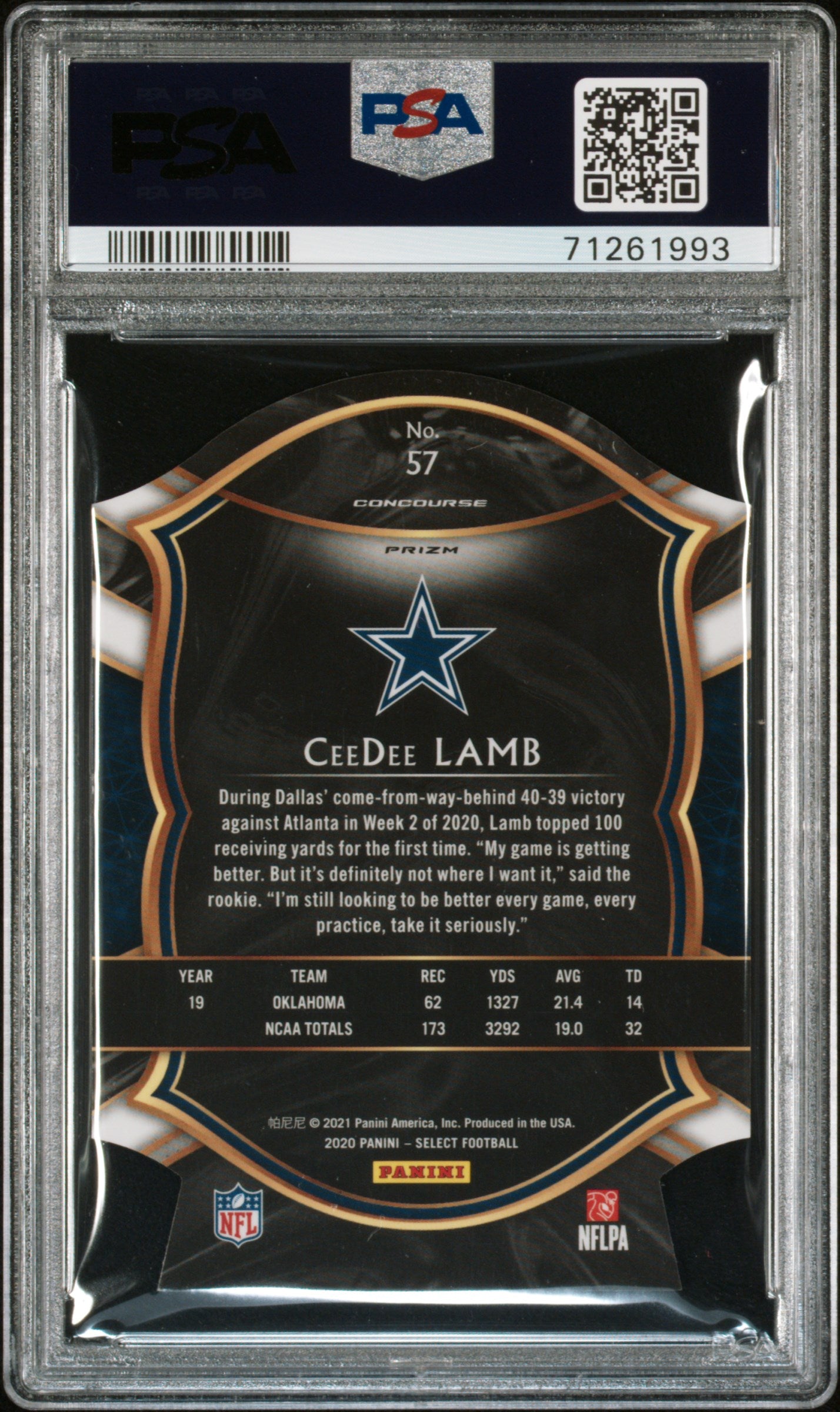 2020 Panini Select #57 Ceedee Lamb Die-Cut Orange Prizm PSA 10
