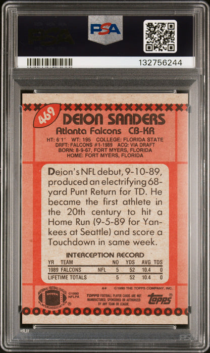 1990 Topps #469 Deion Sanders Disclaimer Back PSA 10