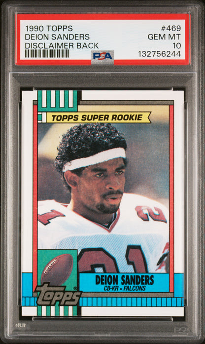 1990 Topps #469 Deion Sanders Disclaimer Back PSA 10