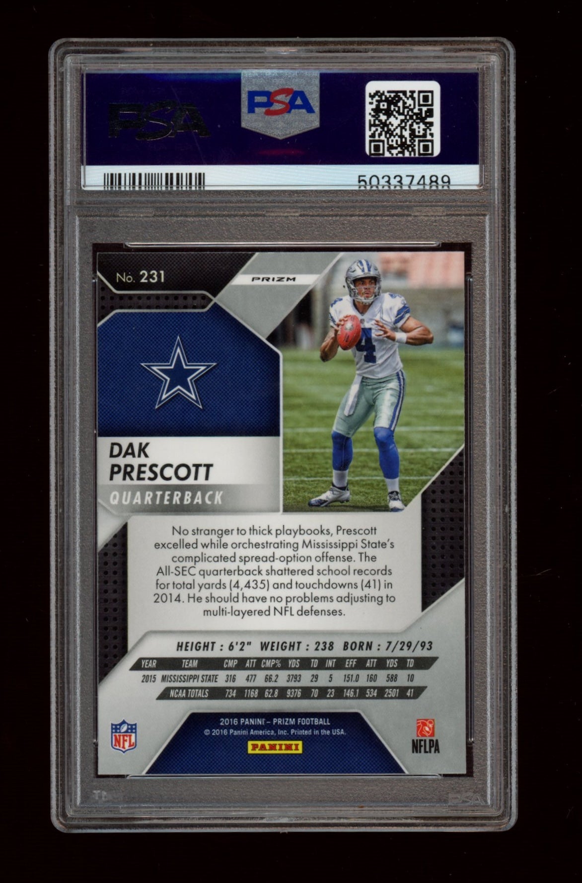 2016 Panini Prizm #231 Dak Prescott Prizm PSA 9