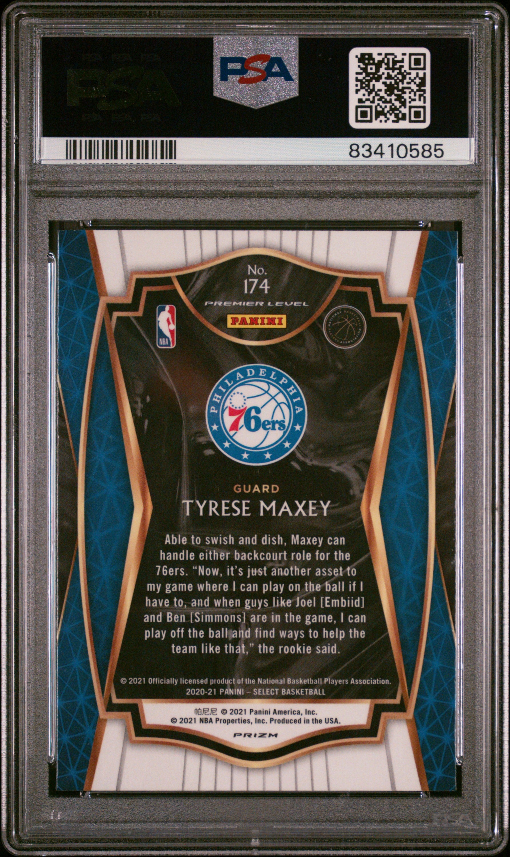 2020 Panini Select #174 Tyrese Maxey Red/White/Green Crkd.Ice PSA 10