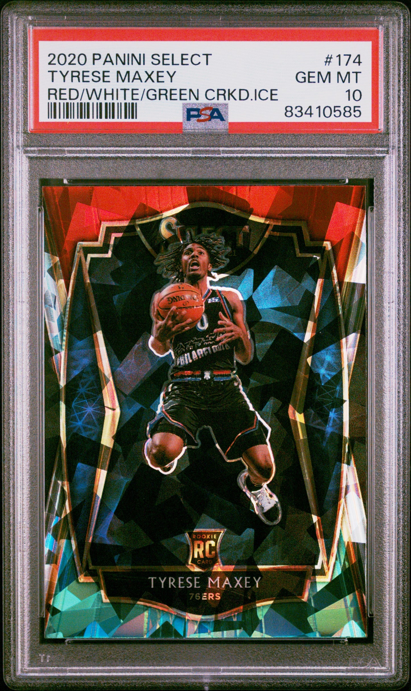 2020 Panini Select #174 Tyrese Maxey Red/White/Green Crkd.Ice PSA 10