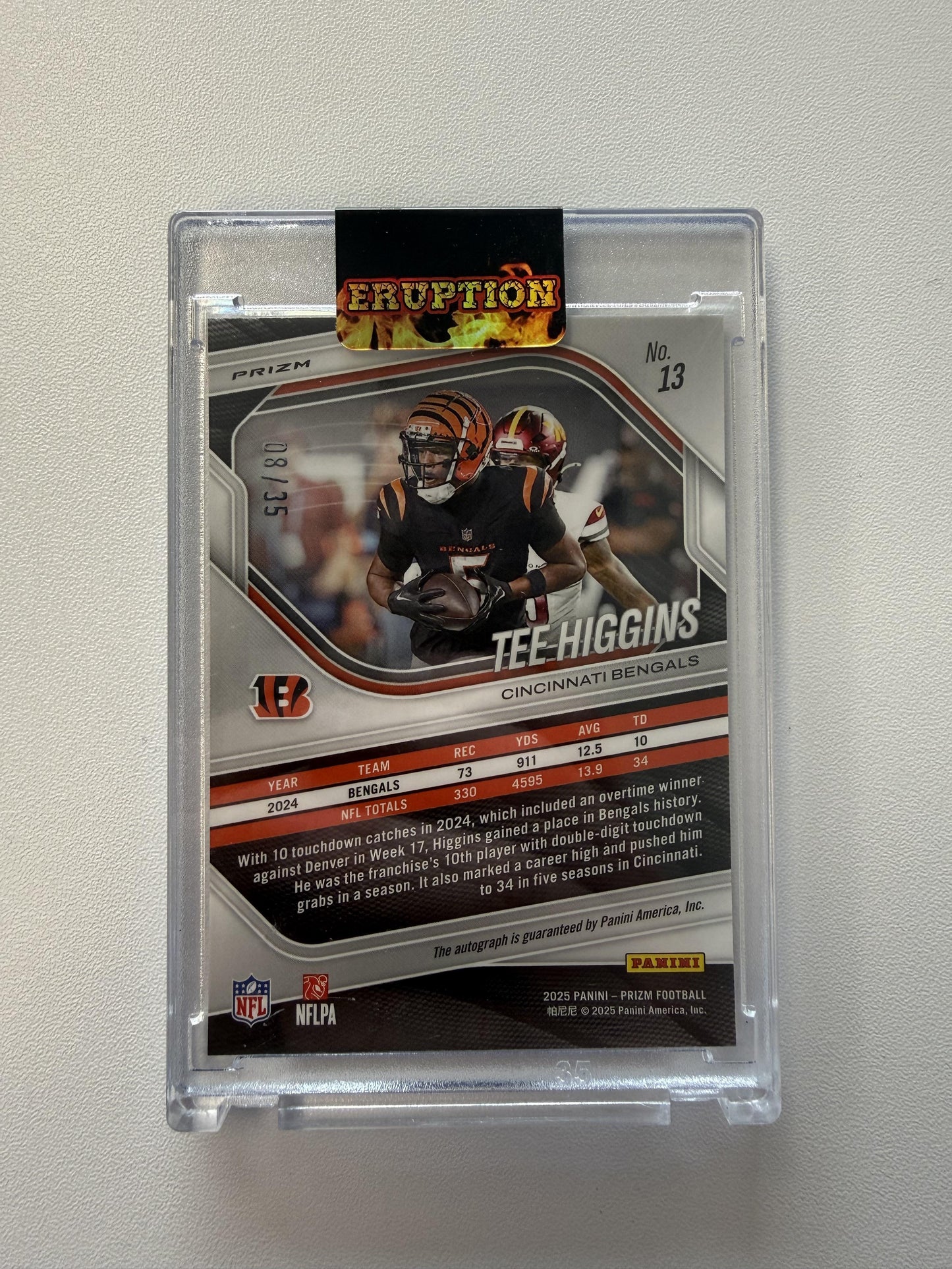 2025 Panini Prizm #13 Tee Higgins Prizm Autographs Red Shimmer #/35