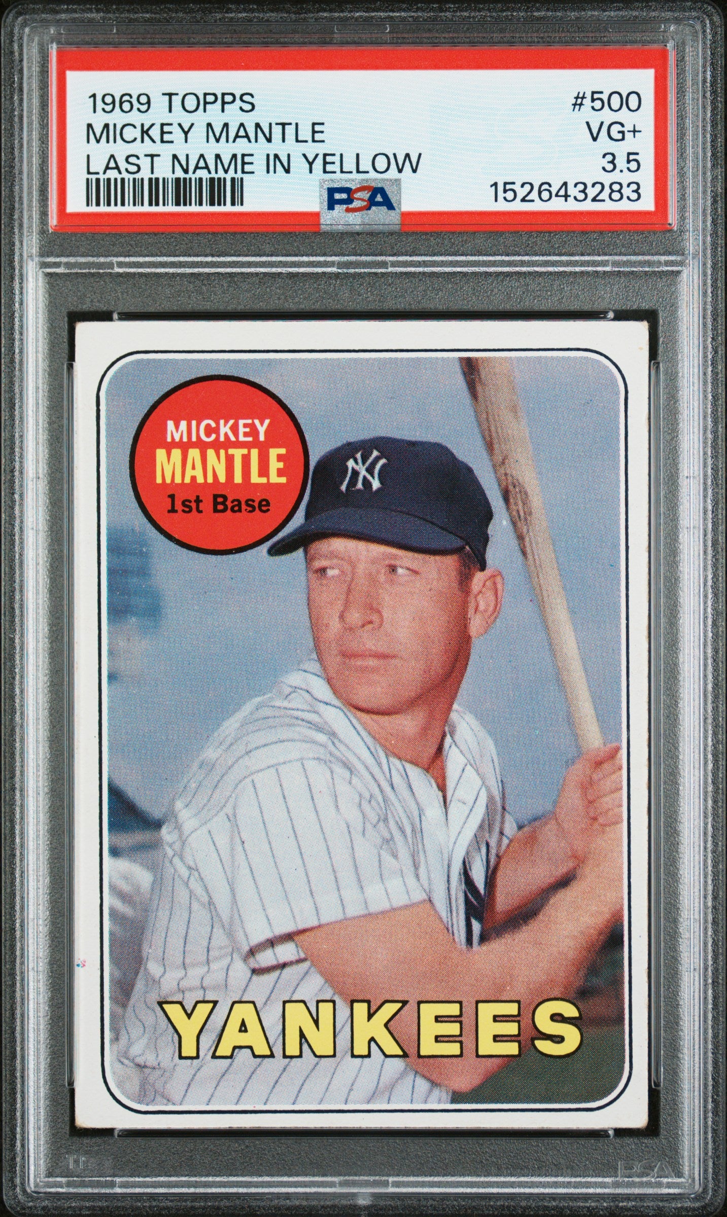 1969 Topps #500 Mickey Mantle Last Name In Yellow PSA 3.5