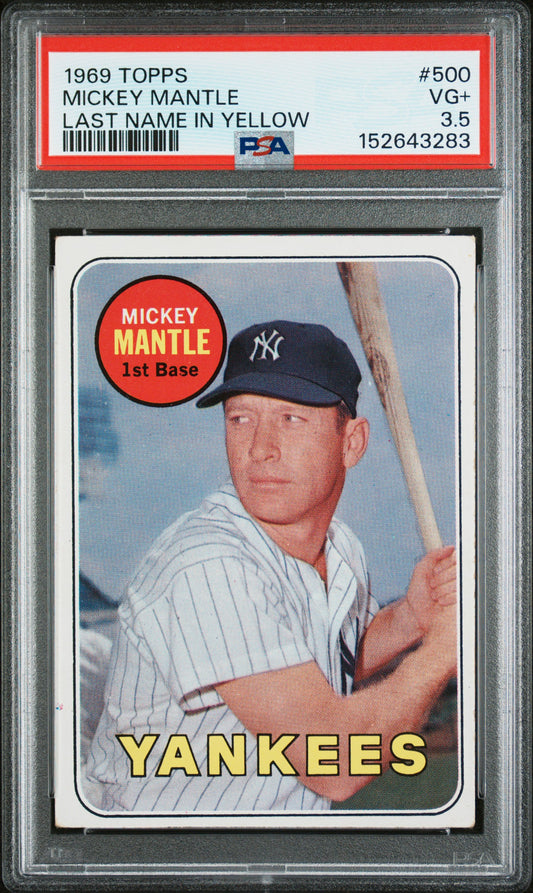 1969 Topps #500 Mickey Mantle Last Name In Yellow PSA 3.5