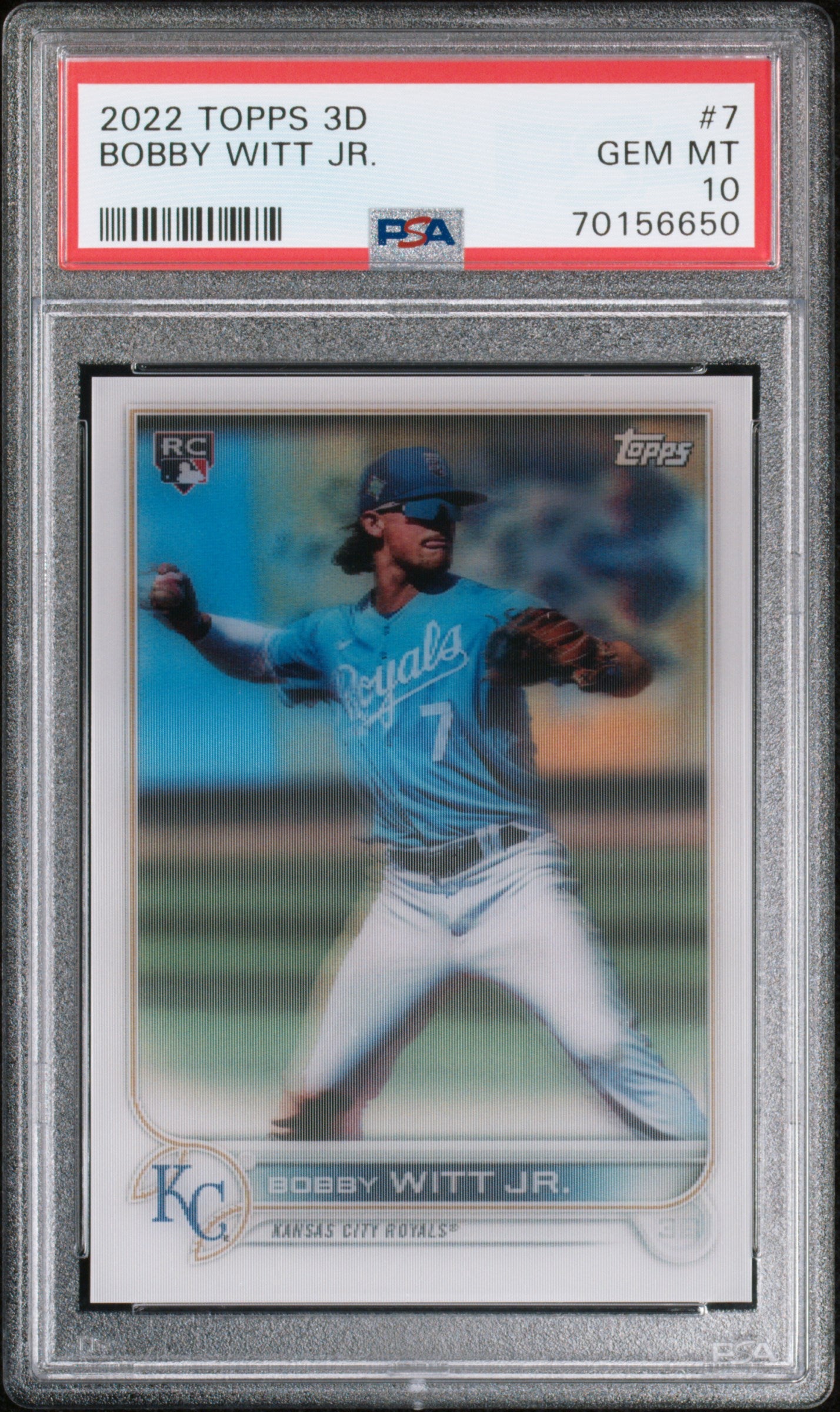 2022 Topps Mlb 3d #7 Bobby Witt Jr. PSA 10