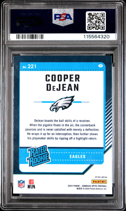 2024 Panini Donruss Optic #221 Cooper Dejean Purple Shock PSA 10