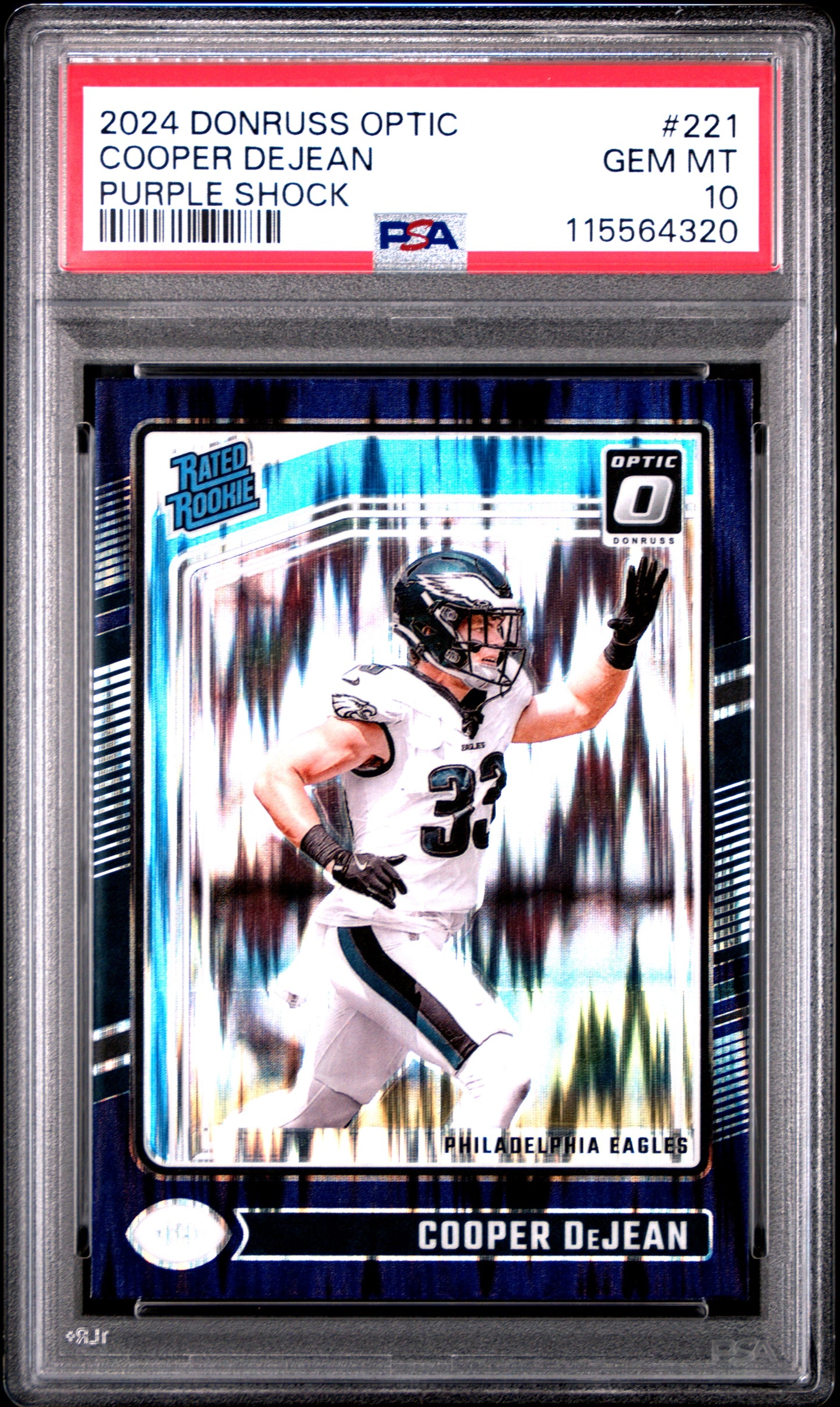2024 Panini Donruss Optic #221 Cooper Dejean Purple Shock PSA 10