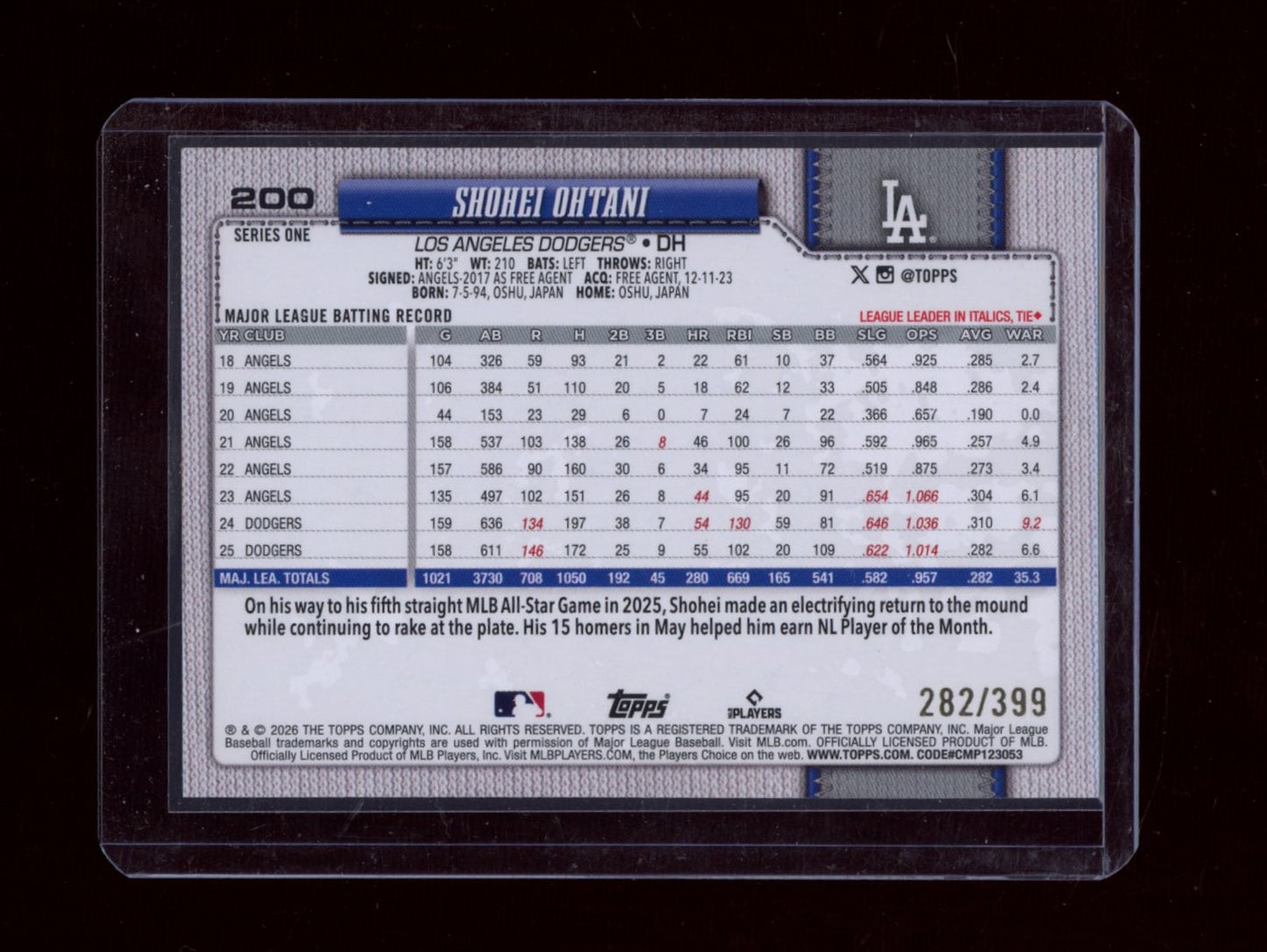 2026 Topps #200 Shohei Ohtani Yellow Holo Foil #/399