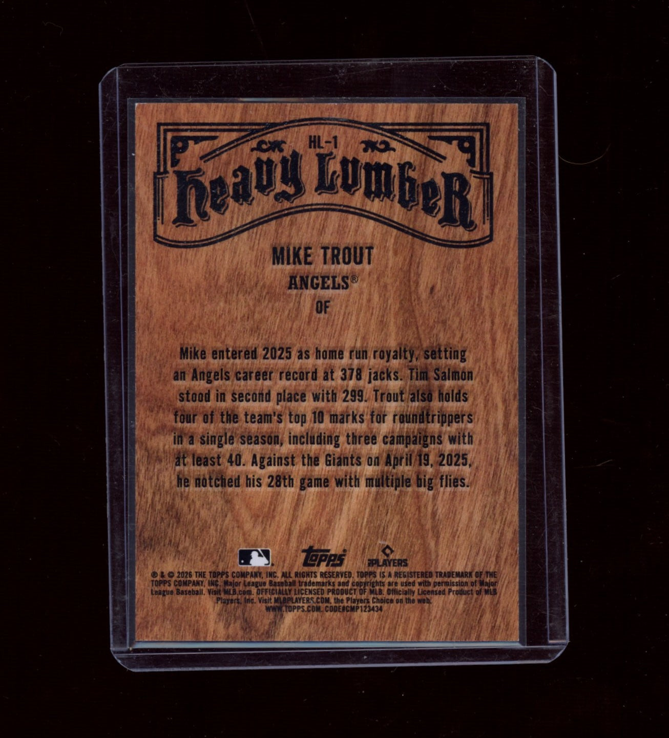 2026 Topps #HL-1 Mike Trout Heavy Lumber