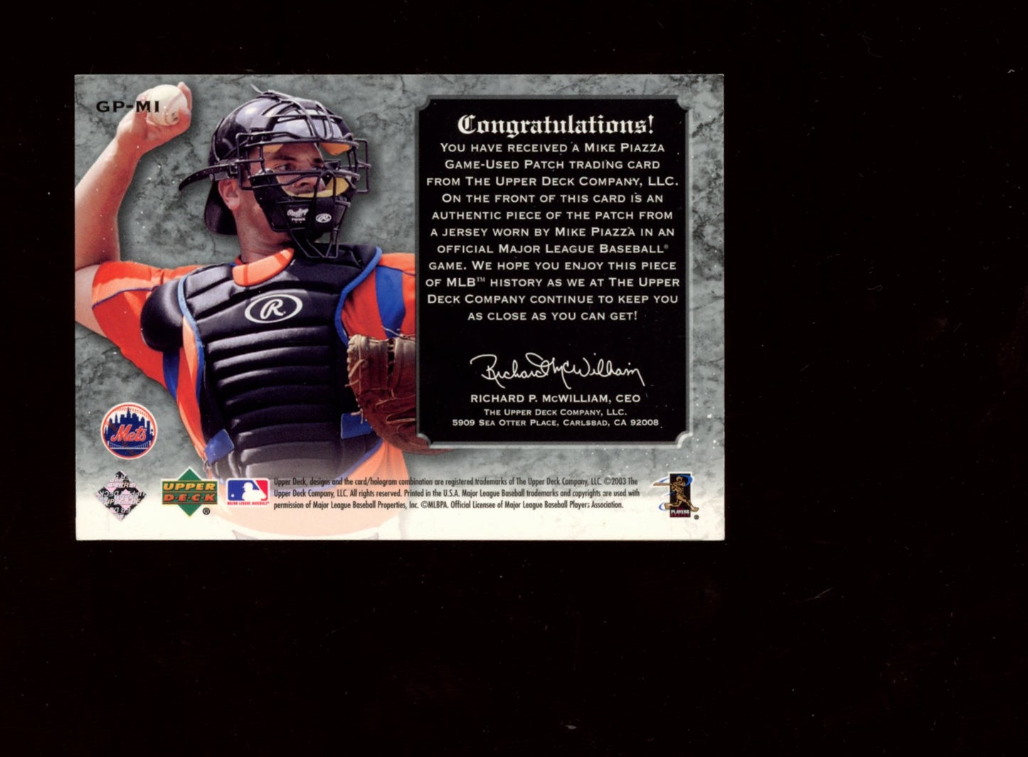 2003 Upper Deck Classic Portraits #GP-MI Mike Piazza Stitches Patch #/99