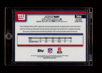 2025 Topps Chrome #306 Jaxson Dart Teal Wave Refractor #/299