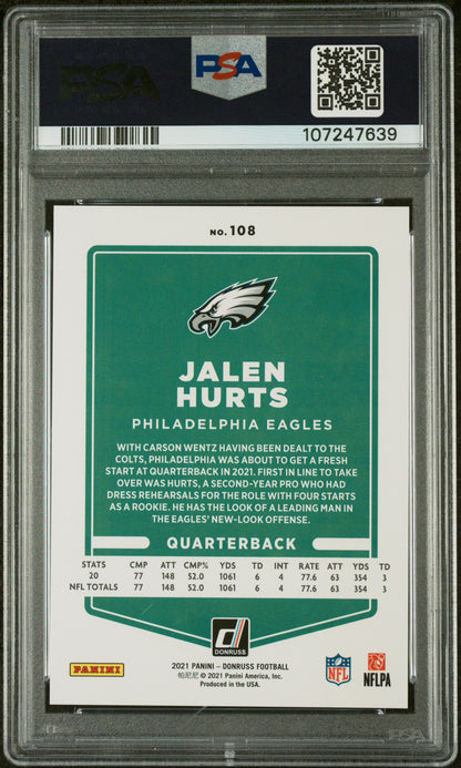 2021 Panini Donruss #108 Jalen Hurts Press Proof Gold PSA 10