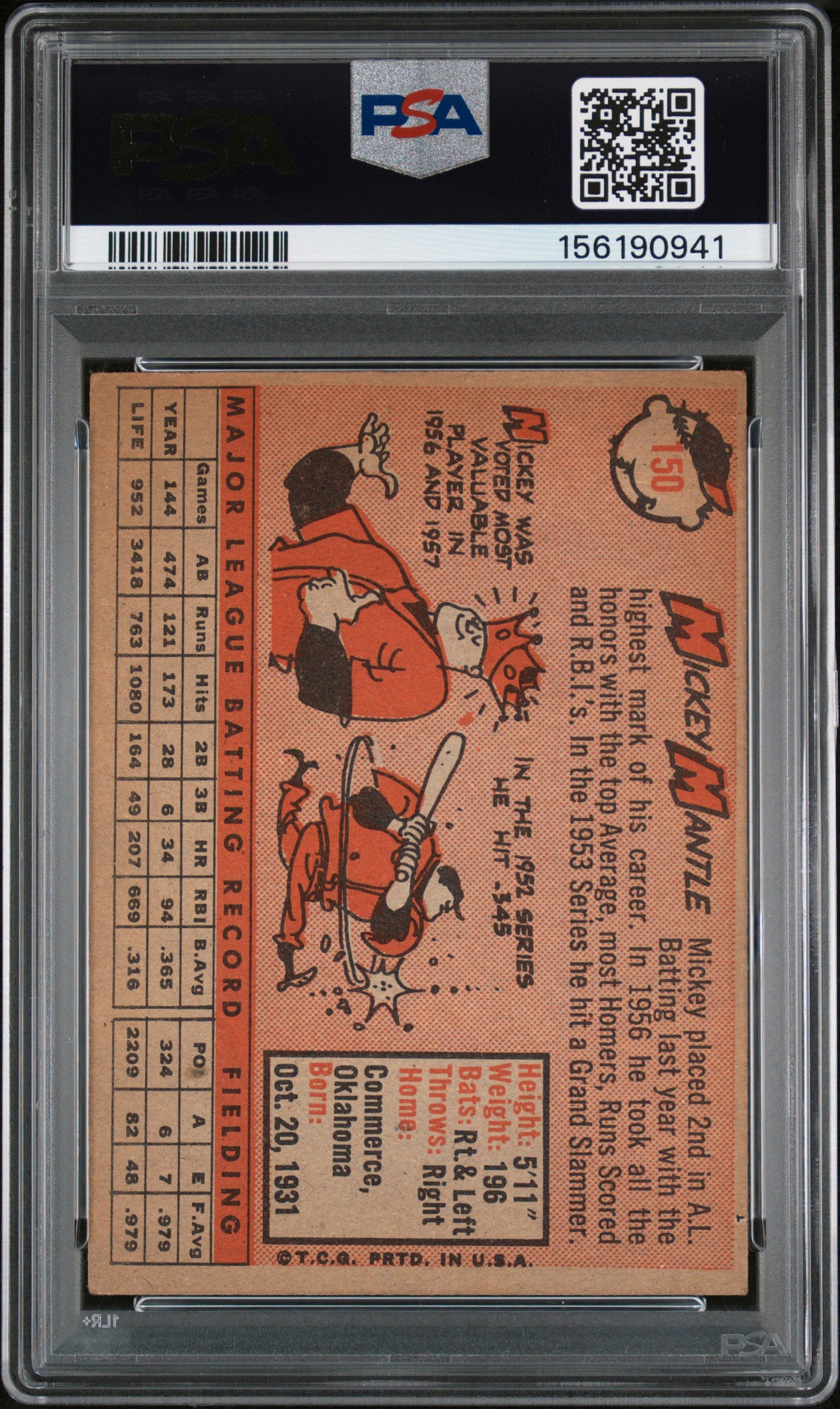 1958 Topps #150 Mickey Mantle PSA 3