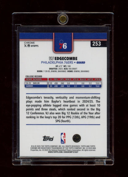 2025-26 Topps Chrome #253 VJ Edgecombe Purple Basketball Refractor #/75
