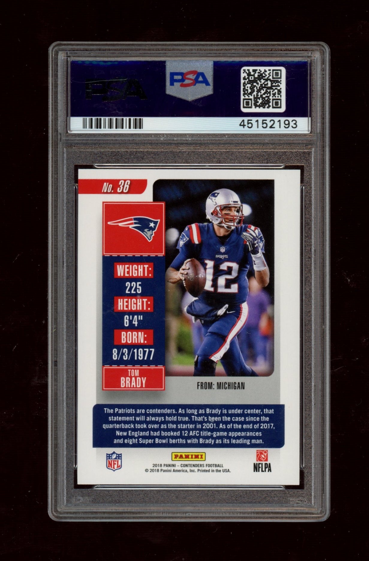 2018 Panini Contenders #36 Tom Brady PSA 10
