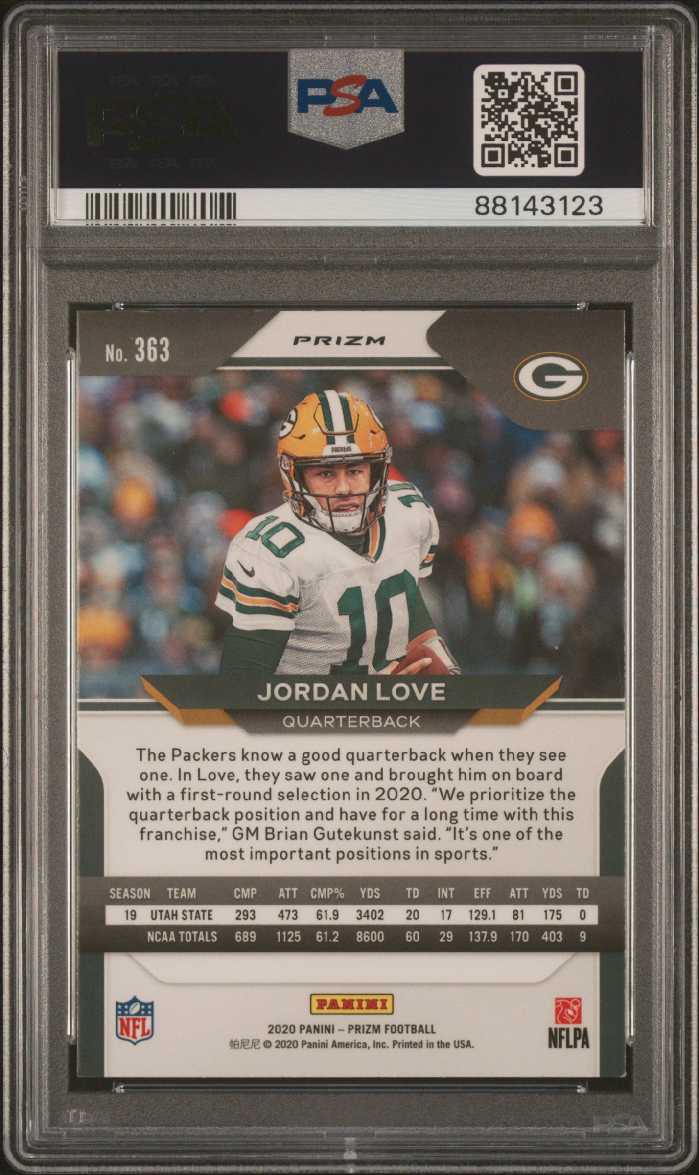 2020 Panini Prizm #363 Jordan Love Disco Prizm PSA 9