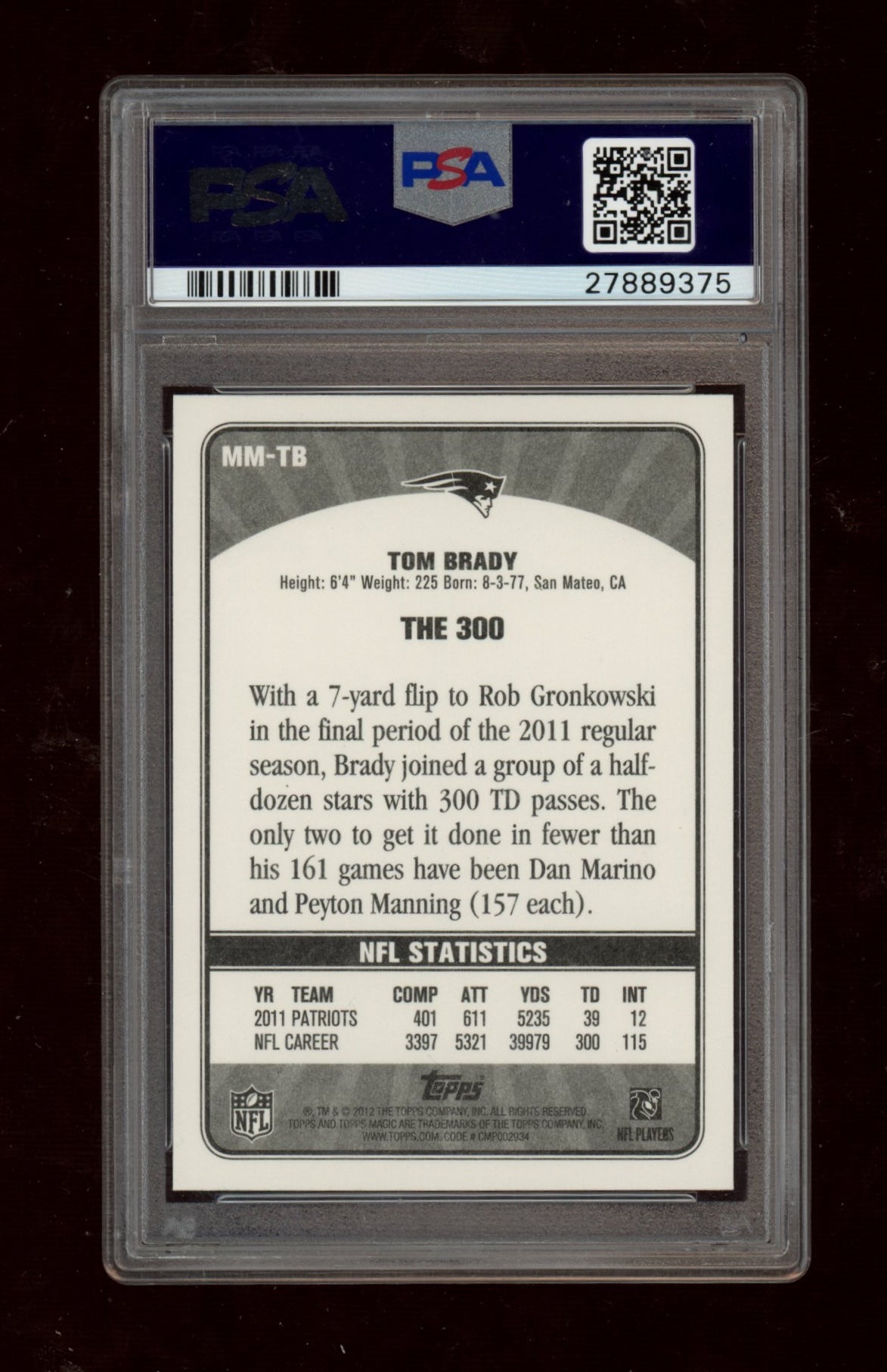 2012 Topps Magic Magical Moments #MM-TB Tom Brady Magical Moments PSA 10