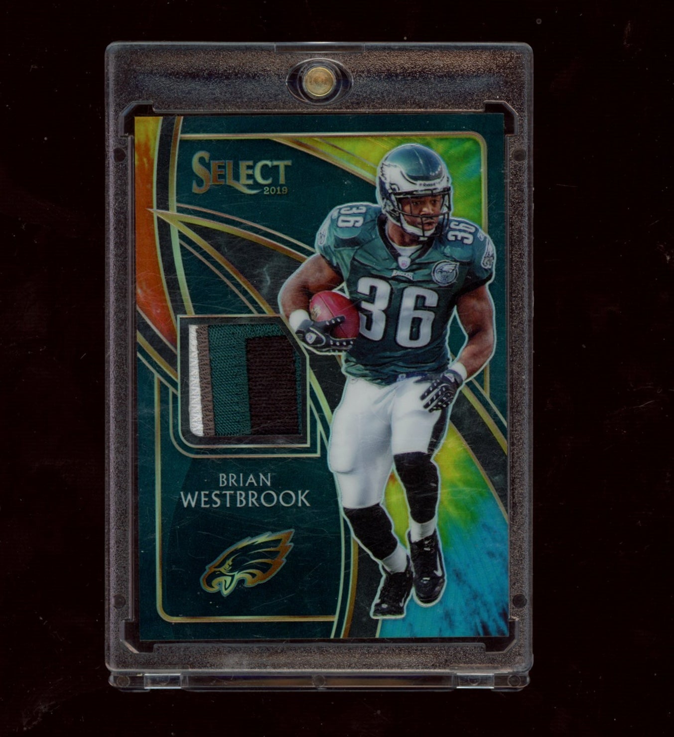2019 Panini Select #SS-10 Brian Westbrook Select Swatches Tie-Dye Prizm #/25