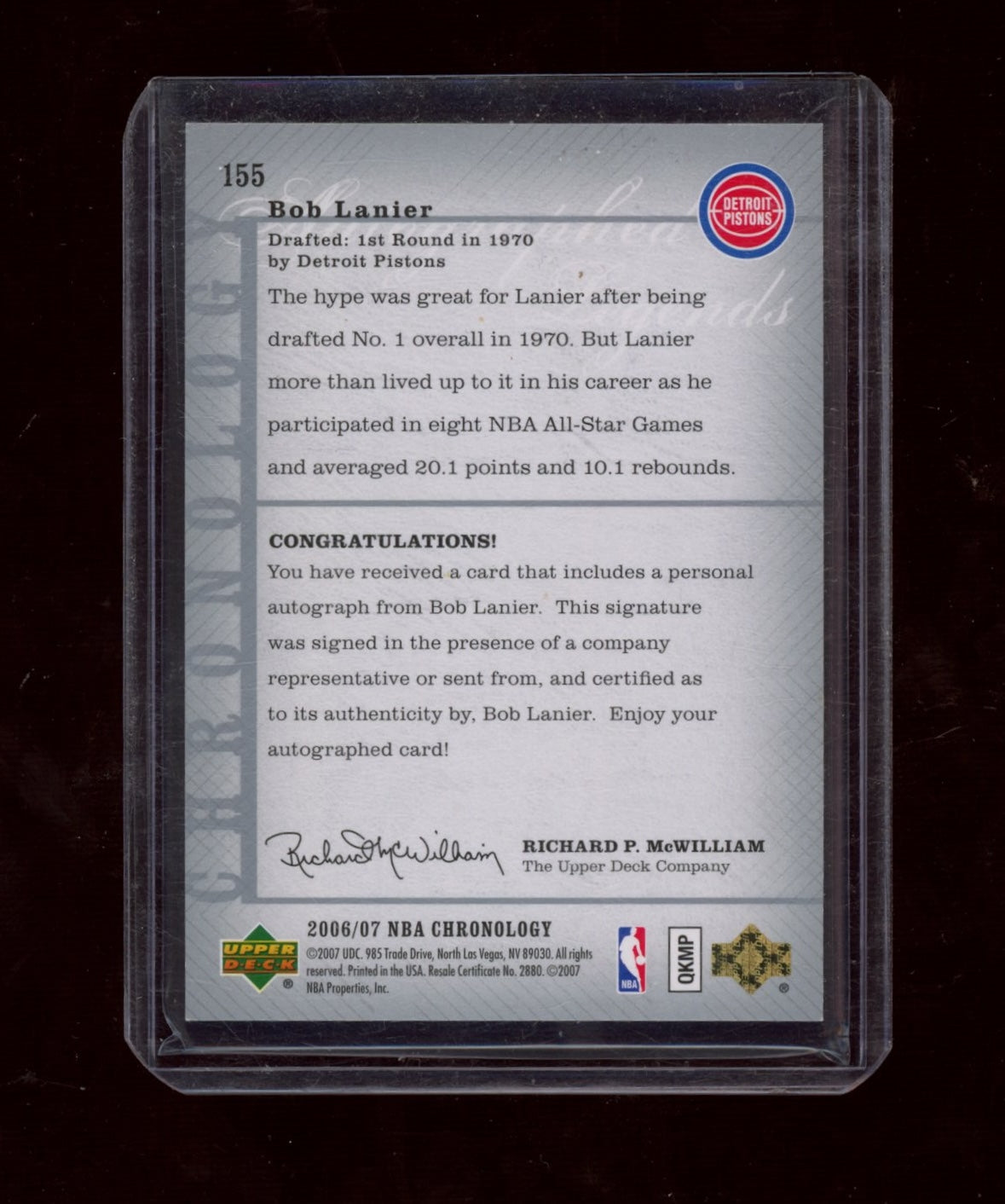 2006-07 Upper Deck Chronology #155 Bob Lanier Letterman Gold #/10