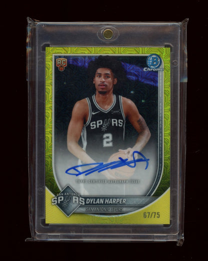 2025-26 Bowman #BCA-DH Dylan Harper Chrome Autographs Yellow Refractor #/75
