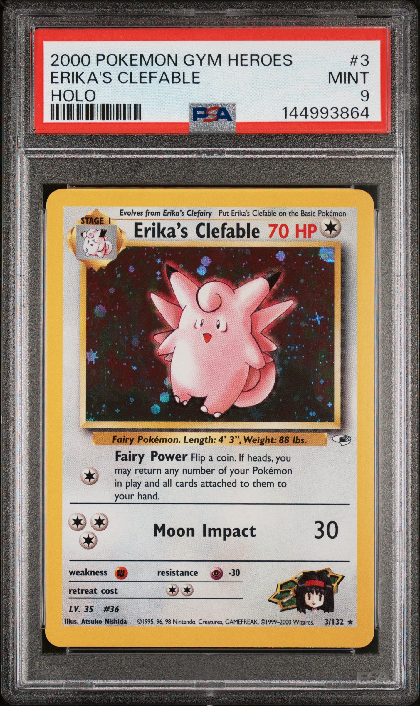 2000 Pokemon Gym Heroes #3 Erika'S Clefable Holo PSA 9