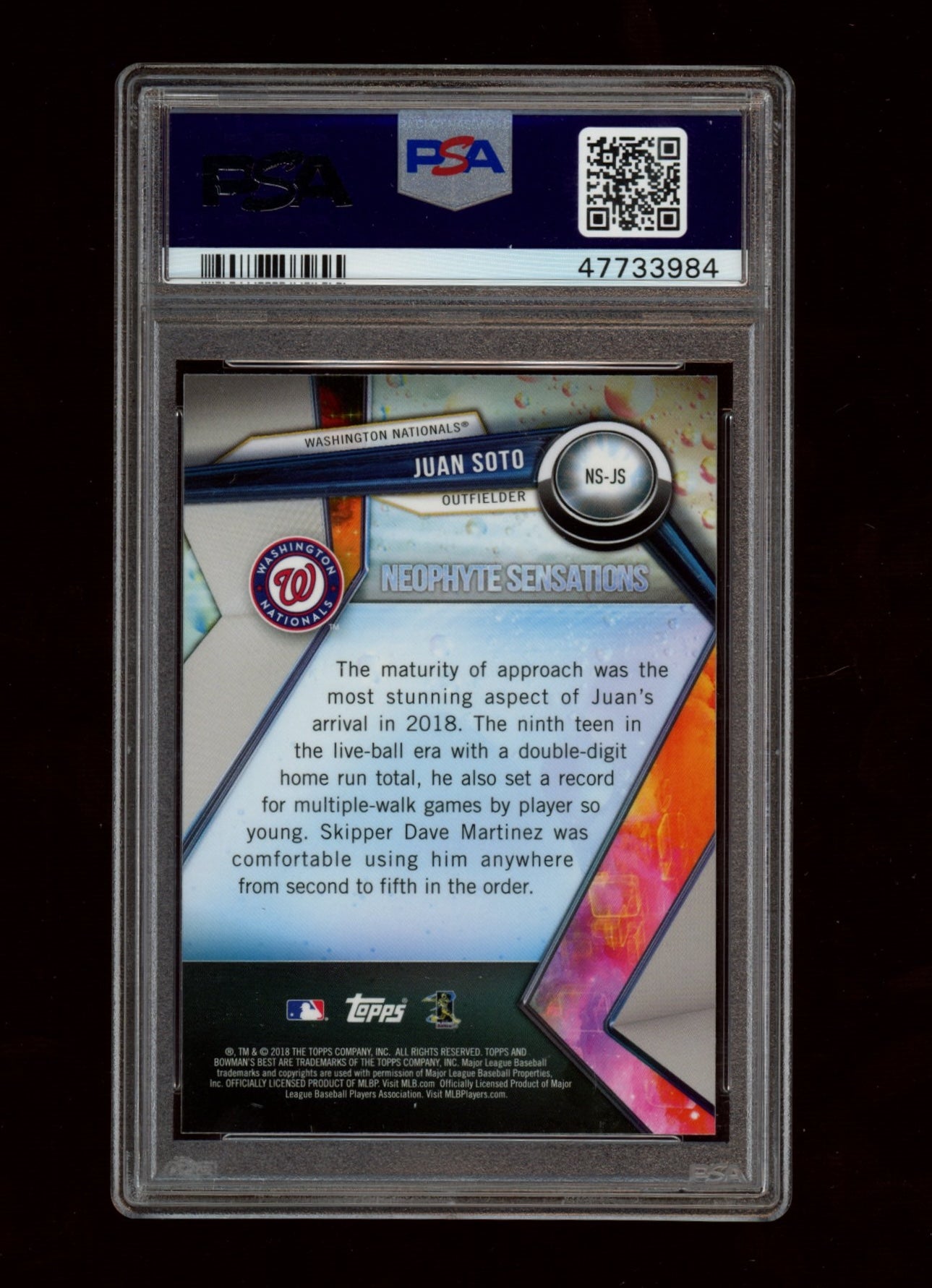 2018 Bowman'S Best Neophyte Sensations #NS-JS Juan Soto PSA 10