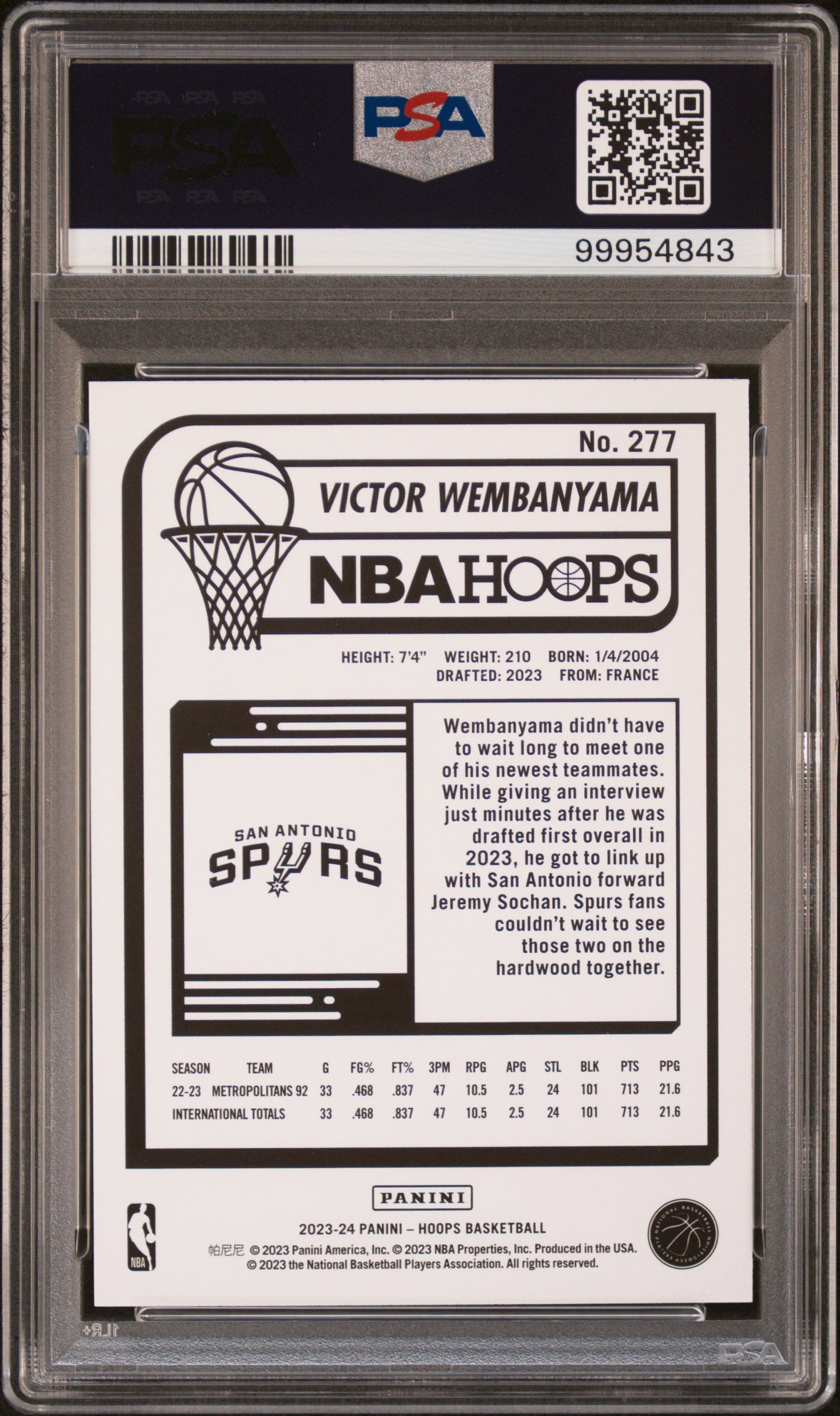 2023 Panini NBA Hoops #277 Victor Wembanyama PSA 10